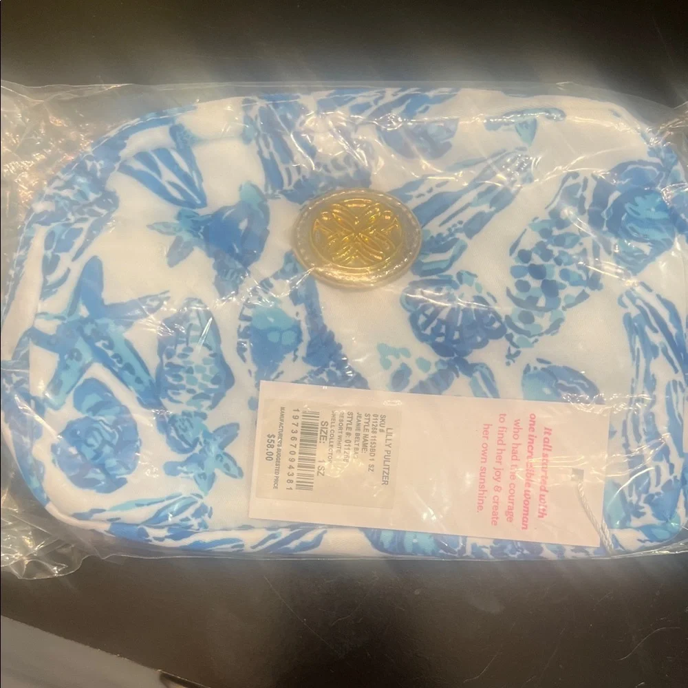 Lilly Pulitzer White and Blue Seashell Crossbody with Gold Emblem - Picture 7 of 7